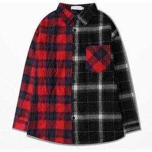 Men's Women Hip Hop Patchwork Button Down Long Sle